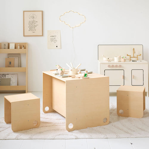 Petite Amélie Houten kindertafel met 2 stoeltjes Ellipse – Naturel – Montessori-geïnspireerd - Kindvriendelijk & Ruimtebesparend - vtwonen shop