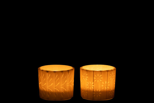 J-Line windlicht Elise - glas - creme - small - 2 stuks