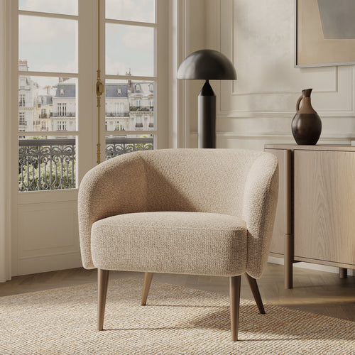 Premium Interiors - Fauteuil MILO - krullend fluweel beige 73.5cm