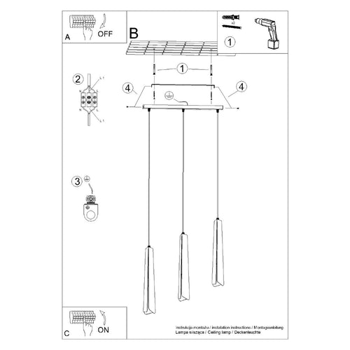 Sollux Lighting Hanglamp PRYSM 3L wit - 45x5x120cm