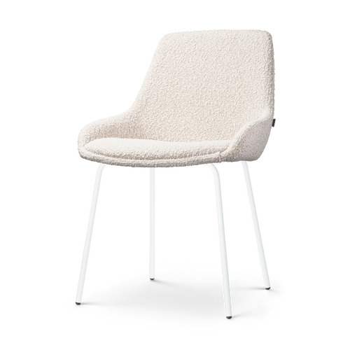 Nolon Nora-Isa Eetkamerstoel Bouclé Beige - Stof - Wit Onderstel - vtwonen shop