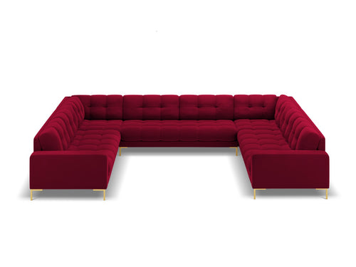 Cosmopolitan Design Panoramische bank Bali 9-zits, flueel, rood - 256x327x75cm