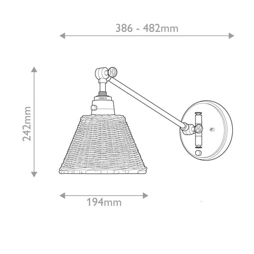 Hinkley Arti Dome Wandleuchte Modern Schwarz, Schwarzer Rattanschirm 1x E27