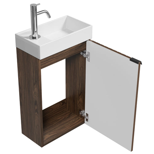 Badplaats Toiletmeubel Bosco 40 x 22 cm – Walnoot – Fonteinmeubel met Wastafel