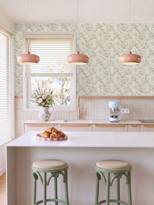 ESTAhome behang vintage bloemen lichtblauw en groen - 50 x 900 cm - 132208