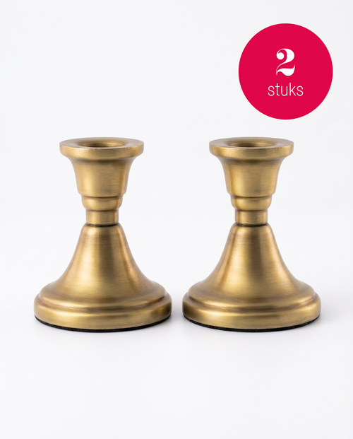 vtwonen - Kandelaars - Metaal - Goud - 7.5 x 9 cm - Set van 2