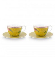 Pip Studio La Majorelle Kop en Schotel - Servies - Set van 2 kopjes en schoteltjes - Geel - 280ml - vtwonen shop