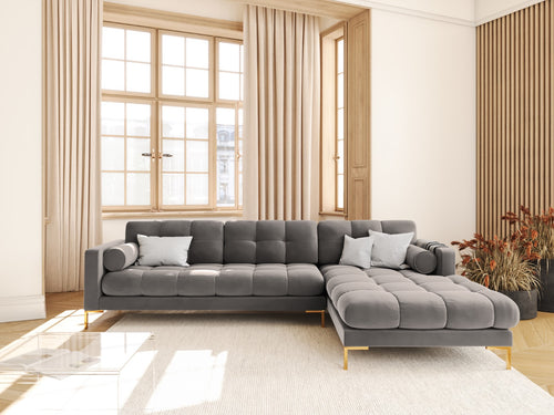 Cosmopolitan Design rechter hoekbank Bali 5-zits, flueel, lichtgrijs - 185x293x75cm