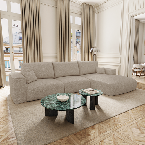 Premium Interiors - Rechthoekige hoekbank met snelle slaapfunctie COMO - bouclé-stof beige 300cm