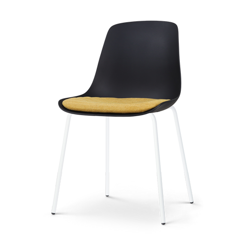 Nolon Nora-Liv Eetkamerstoel Zwart - Okergeel Kussen - Witte Poten - vtwonen shop
