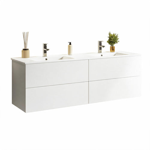 LOMAZOO badkamermeubel Nineo - zwevend met witte wastafel - glanzend wit - 140 cm