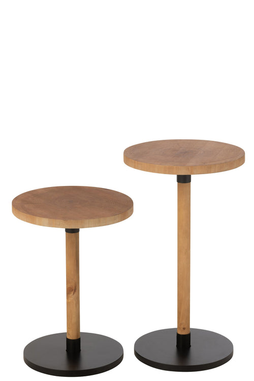 J-Line bijzettafel Ron - dennenhout - naturel/zwart - 2 stuks
