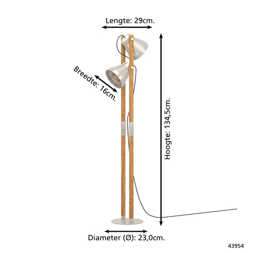 EGLO vloerlamp Cawton - e27 - 134,5 cm - grijs/bruin - staal/hout - vtwonen shop