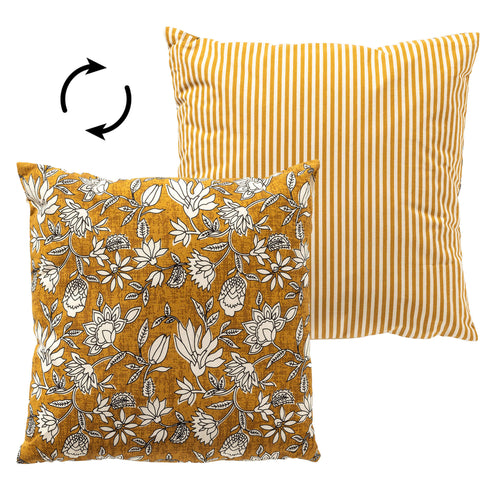 JUDITH - kussenhoes 45x45 cm - bloemenmotief - 100% katoen - Chai Tea - geel