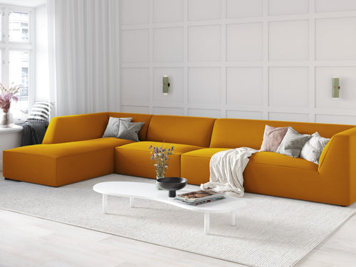 Micadoni linker hoekbank Ruby 5-zits, flueel, geel - 180x366x69cm