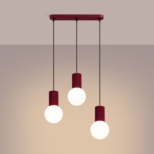 Sollux Lighting Hanglamp HALO 3L bordeaux - 40x6x120cm
