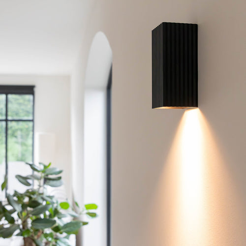 Atmooz wandlamp Ribble rechthoek - zwart - Ø 8 x H 18 cm - GU10