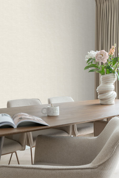 ESTAhome behang effen linnenstructuur licht crème beige - 53 cm x 10.05 m - 148691