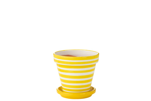 J-Line bloempot Granada Stripes Handmade + Painted - keramiek - geel - medium - Ø 27 cm