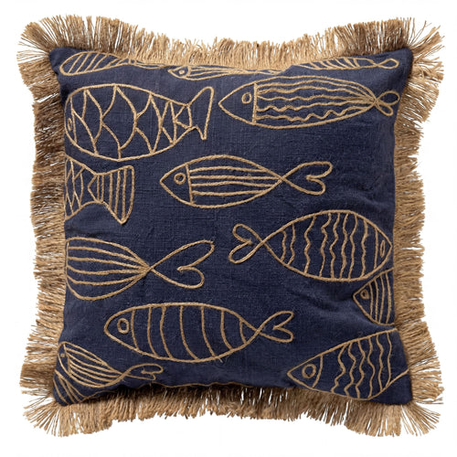 NEMO - sierkussen 45x45 cm - gerecycled - jute franjes - Spellbound - blauw