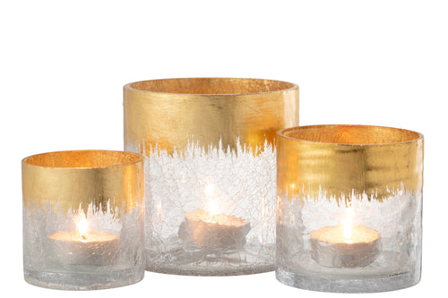 J-Line windlicht Crackle - glas - transparant/goud - large