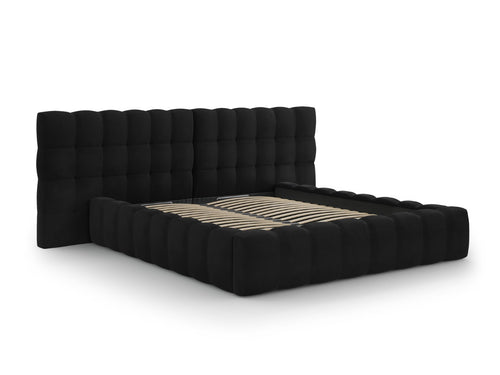 Cosmopolitan Design Opbergbed met dubbel hoofdbord Bali 140x200cm, flueel, zwart - 230x200x100cm