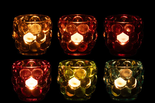 J-Line theelichthouder Lopa - glas - mix - 6 stuks