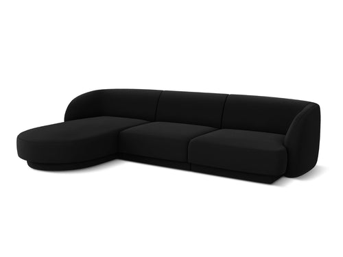 Micadoni linker hoekbank Miley 4-zits, flueel, zwart - 156x255x70cm