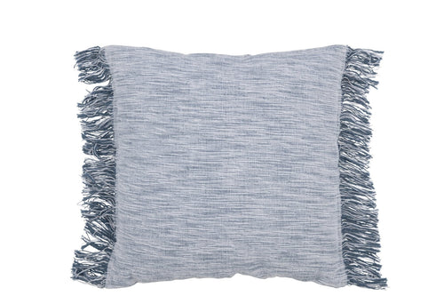J-Line kussen Tweekleurig Weefsel + Franjes - katoen - wit/blauw
