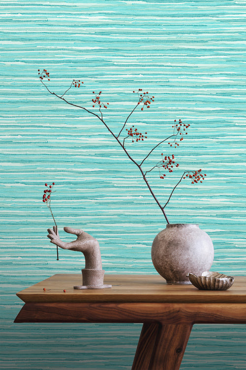 ESTAhome behang geweven motief turquoise - 53 cm x 10.05 m - 148621