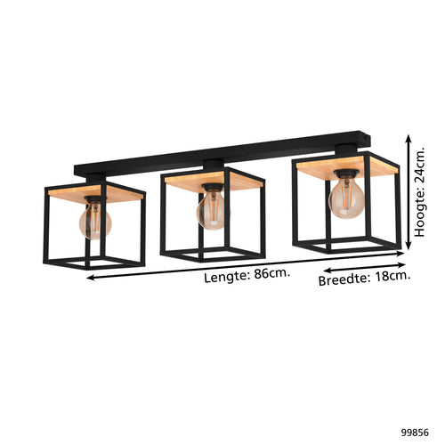 EGLO plafondlamp Libertad - e27 - 86 cm - zwart/bruin - vtwonen shop