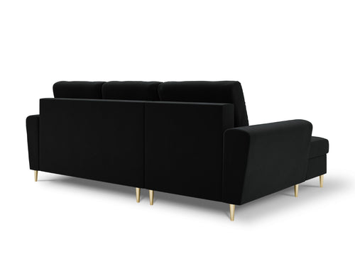 Cosmopolitan Design Uitklapbare hoekbank links met opbergdoos Kyoto 4-zits, flueel, zwart - 145x241x88cm