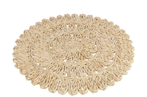 J-Line placemat Rond Bloem + Cirkels - jute - naturel - 6 stuks