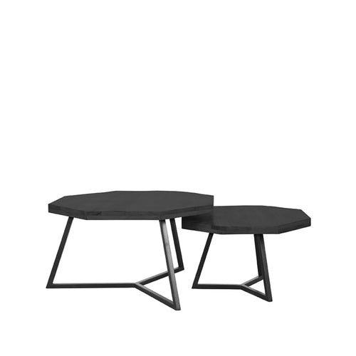 LABEL51 Salontafel Figure - Zwart Mangohout - 70x70x40cm - Set van 2