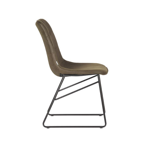 LABEL51 Eetkamerstoel Slim - Legergroen Microfiber - Zithoogte 49cm - Set van 2