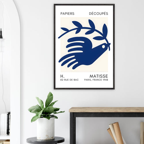 Artfulprints Poster Matisse – Peace dove navy blue II   - A4 21x29.7 cm - Blauw