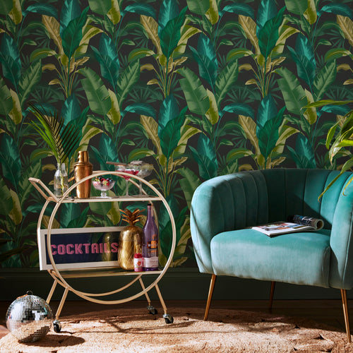 Envy Vliesbehang - Leaf It Out Midnight - Groen - 10mx52cm - vtwonen shop