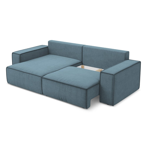 LaMiaSofa hoekbank links Livorno - textuurstof - lichtblauw - 257x148x82