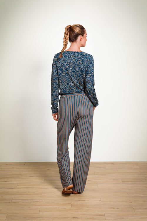 Pip Studio - Belin Pyjama Broek Dames - Kente Stripe - Blauw - XXL