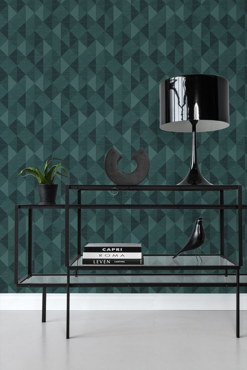 Origin Wallcoverings behang grasweefsel in grafisch 3D motief petrolblauw - 50 x 900 cm - 347888 - vtwonen shop