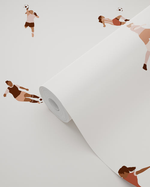 ESTAhome behang voetbalspeelsters wit en terracotta roze - 50 x 900 cm - 131283 - vtwonen shop