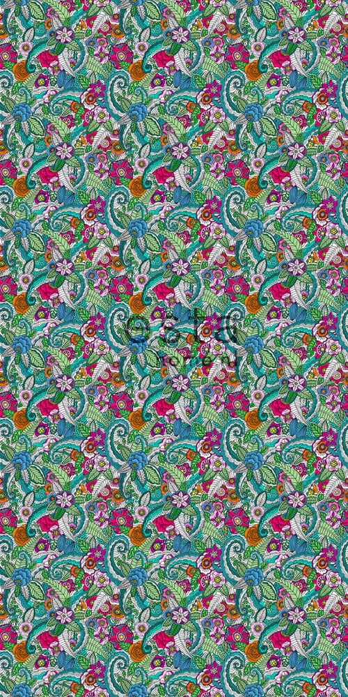 ESTAhome XXL behang bloemen mandala's roze, groen, oranje, paars en blauw - 50 x 900 cm - 158608