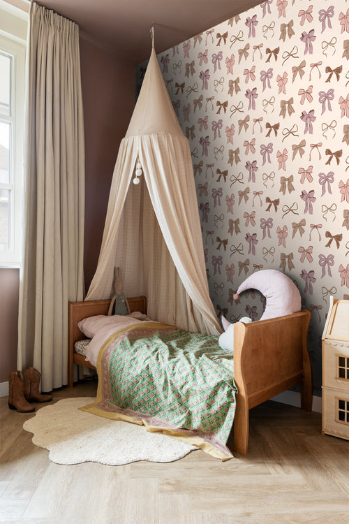 ESTAhome behang strikjes bruin, roze en paars - 50 x 900 cm - 131470