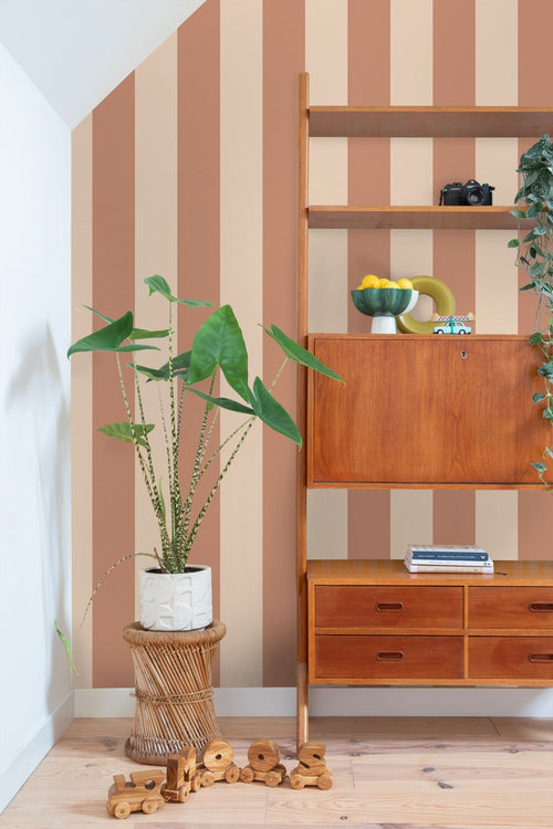 ESTAhome behang strepen beige en terracotta - 50 x 900 cm - 131968