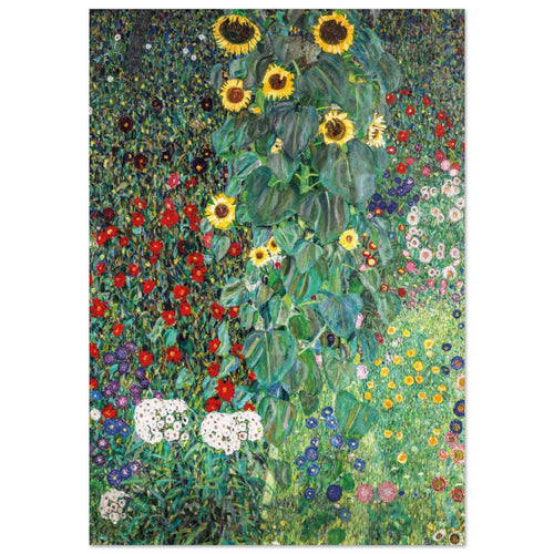 Artfulprints Poster met Lijst Gustav Klimt - Country garden with sunflowers   - 30x40 cm - Donkergroen