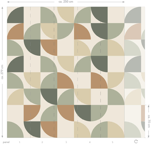 ESTAhome fotobehang geometrische vormen grijs, beige en groen - 250 x 279 cm - 159388 - vtwonen shop