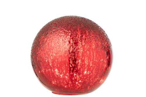 J-Line decoratie Bal Gekraakt - glas - kerstrood - large - LED - vtwonen shop