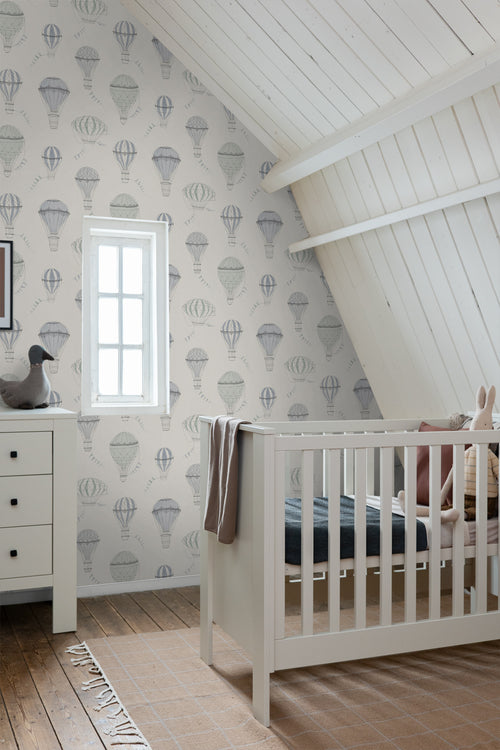 Borastapeter behang luchtballonnen vergrijsd blauw - 53 cm x 10.05 m - 660624 - vtwonen shop