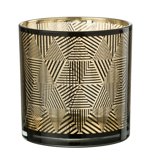 J-Line windlicht Driehoeken Strepen  - glas - bruin - medium - vtwonen shop