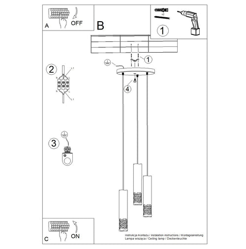 Sollux Lighting Hanglamp LIRO 3P wit - 25x25x125cm
